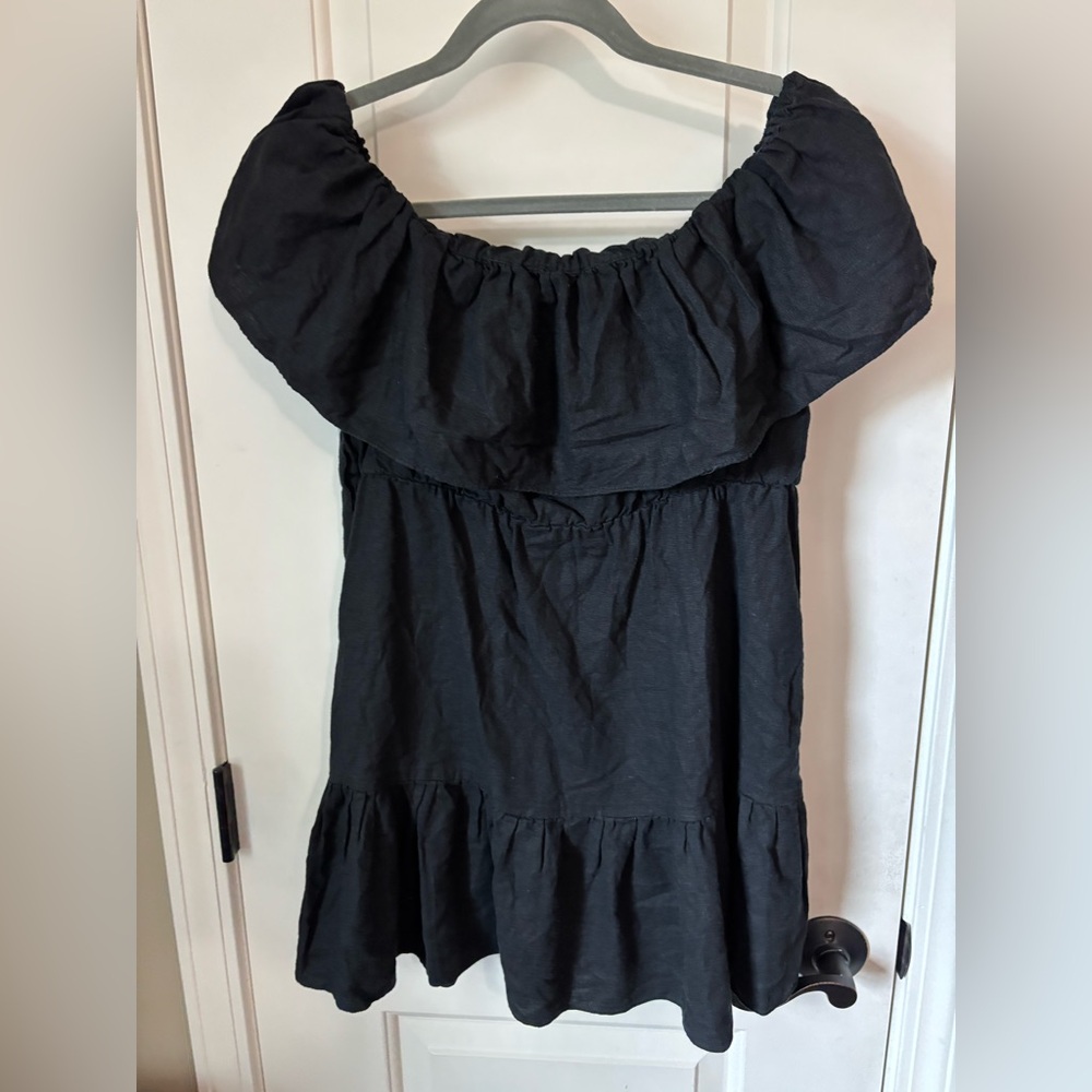 Topshop Black Off Shoulder Puff Sleeve Smocked Mini Dress Size 4P